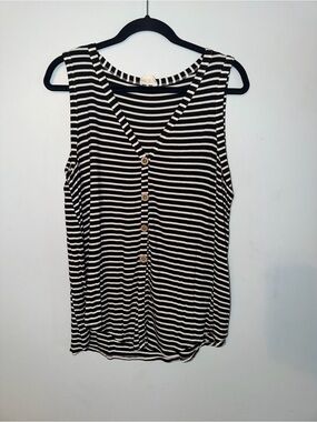 BiBi Black & White Striped Button-Front Tank
